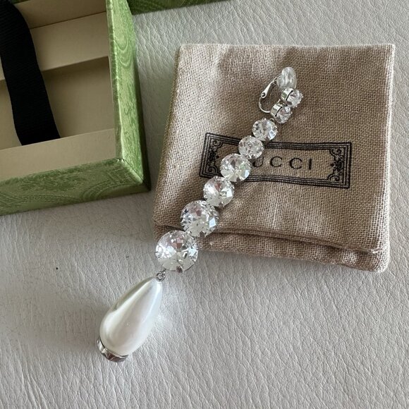 NEW GUCCI Drop Earring Silver Pearl 100% Authentic Single - Picture 1 of 4
